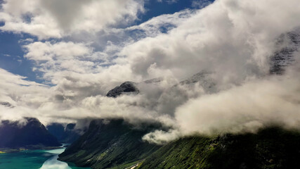 Beautiful Nature Norway Mountain in Clouds