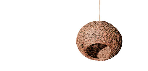 Round-shaped wicker lamp with light bulb
