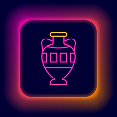 Glowing neon line Ancient amphorae icon isolated on black background. Colorful outline concept. Vector
