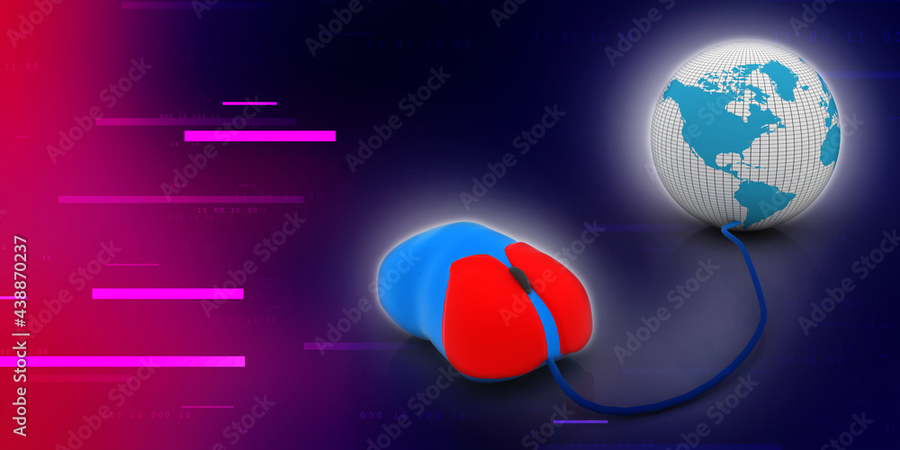Poster 3d rendering globe with mouse