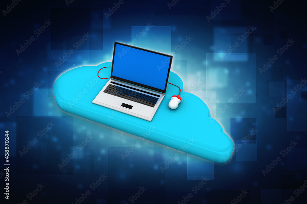 Poster 3d rendering laptop connected mouse