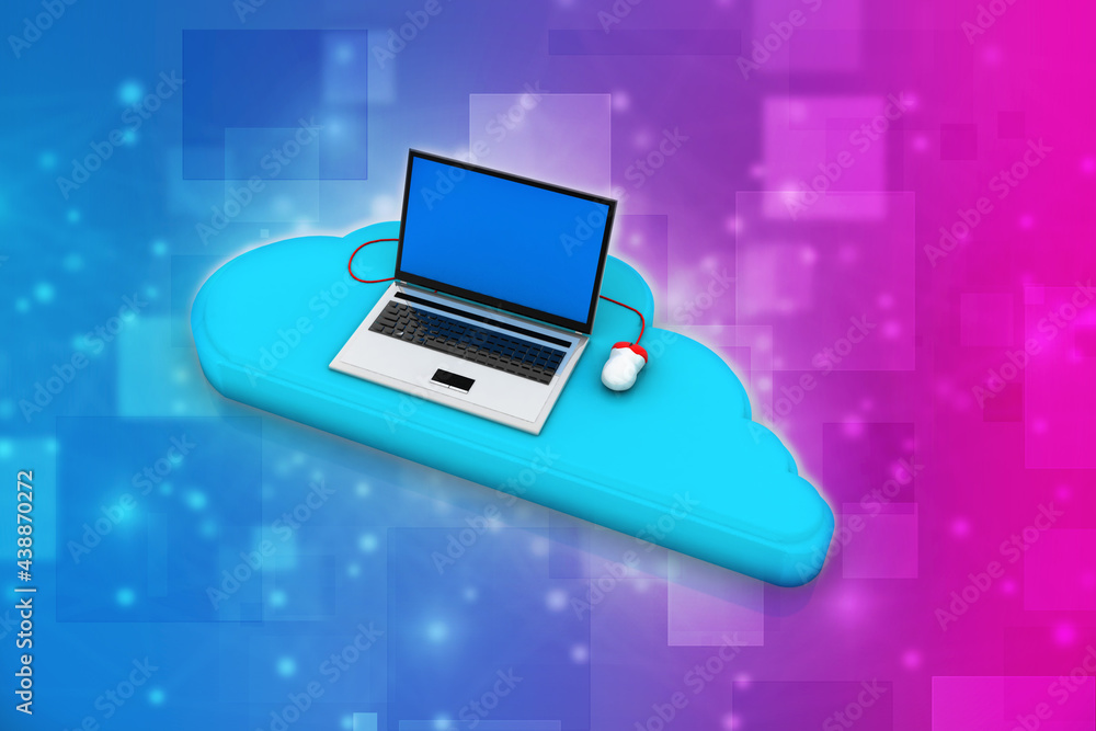 Poster 3d rendering laptop connected mouse