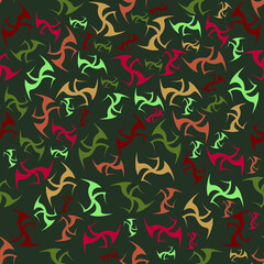 Seamless abstract orange, brown and red elements on a green background. For textile, fabric, wallpaper and background.