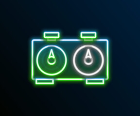 Glowing neon line Time chess clock icon isolated on black background. Sport equipment. Colorful outline concept. Vector