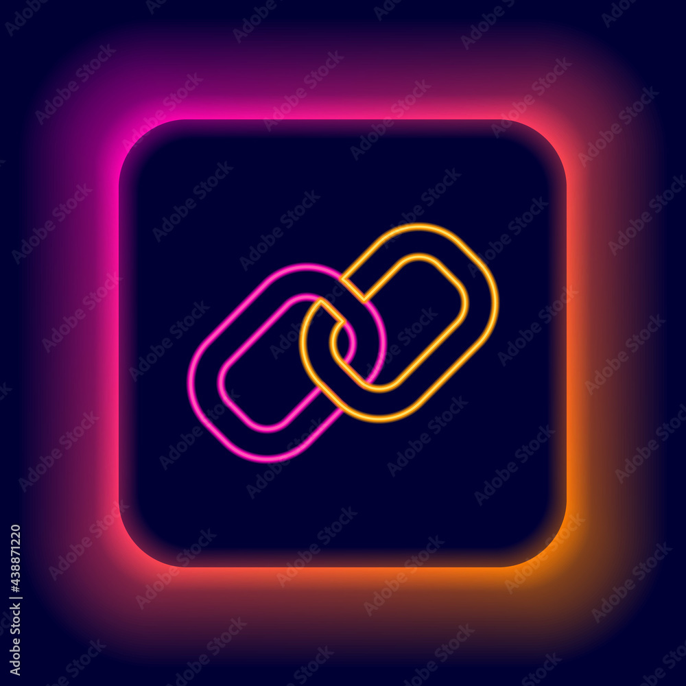 Poster glowing neon line chain link icon isolated on black background. link single. hyperlink chain symbol.