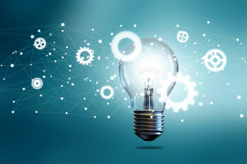 2d illustration bulb future technology, innovation background, creative idea concept