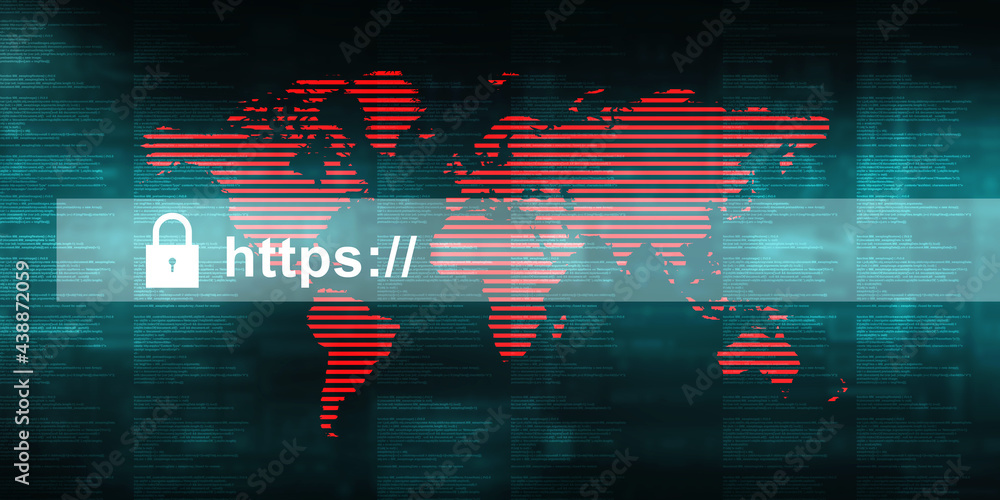 Poster 2d illustration network community concept . lock with http sign