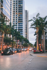 city cityscape Strett cars traffic midtown Miami Florida usa palms sunset tropical lifestyle 