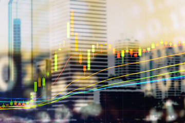 Candlestick chart in financial stock market on digital number background. Forex trading graphic design and Stock market trading trend as concept.	