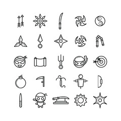 Set Abstract Doodle Collection Ninja Stars Shuriken Japanese Weapon Logo Vector Symbol Icon Design Style