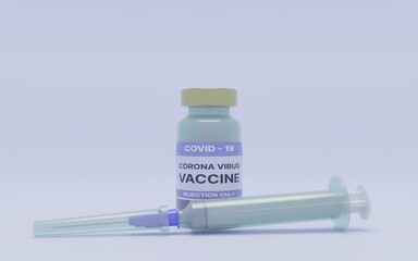 Illustration of covid 19 vaccine with injection. 3d rendering