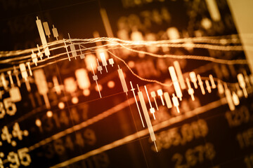 Candlestick chart in financial stock market on digital number background. Forex trading graphic design and Stock market trading trend as concept.