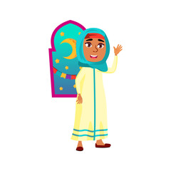happy muslim girl celebrate ramadan cartoon vector. happy muslim girl celebrate ramadan character. isolated flat cartoon illustration