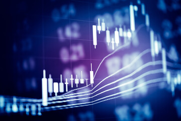 Candlestick chart in financial stock market on digital number background. Forex trading graphic design and Stock market trading trend as concept.