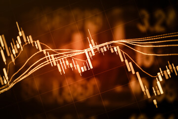 Candlestick chart in financial stock market on digital number background. Forex trading graphic design and Stock market trading trend as concept.