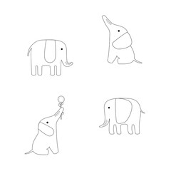Set of vector black and white elephants for coloring. Textile, wallpaper, child's play