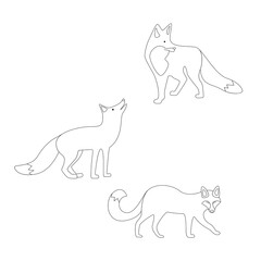 Set of vector black and white foxes for coloring. Textile, wallpaper, child's play