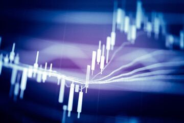 Candlestick chart in financial stock market on digital number background. Forex trading graphic design and Stock market trading trend as concept.