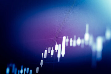 Candlestick chart in financial stock market on digital number background. Forex trading graphic design and Stock market trading trend as concept.