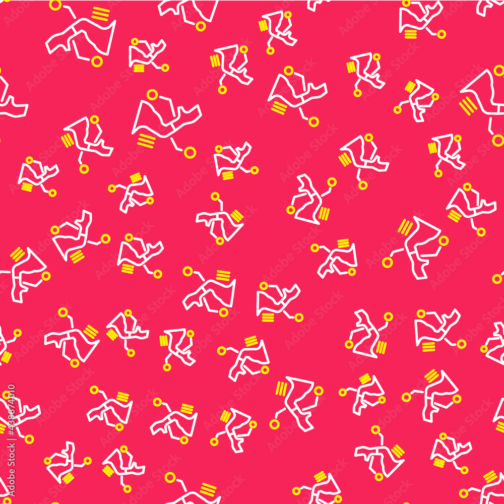 Poster line prosthesis hand icon isolated seamless pattern on red background. futuristic concept of bionic 