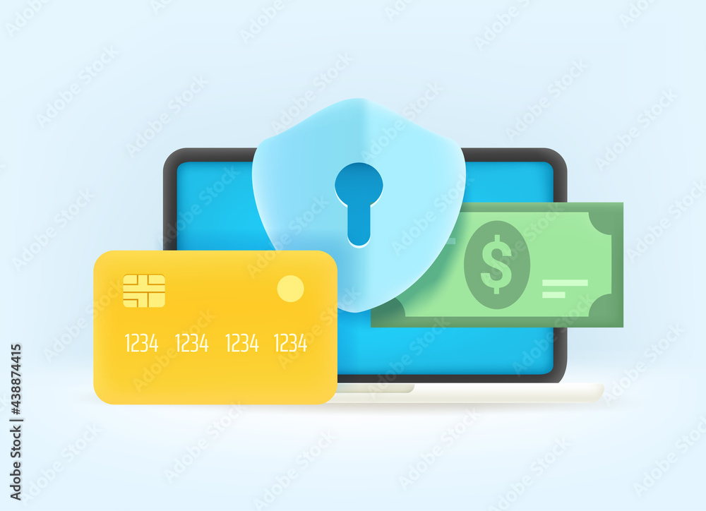 Aufkleber secure payment via internet. 3d style vector illustration