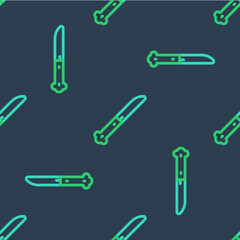 Line Knife icon isolated seamless pattern on blue background. Cutlery symbol. Vector