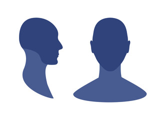 Man's front and side view profile avatar silhouette with a highlighted skull and chin area.