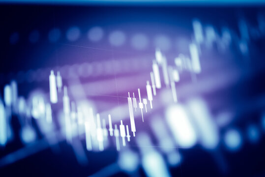 Candlestick chart in financial stock market on digital number background. Forex trading graphic design and Stock market trading trend as concept.