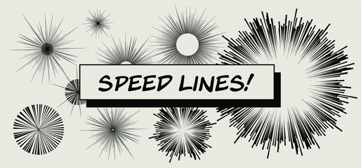 Set of vector elements for manga and comic book design. Hand-drawn lines, streaks to convey the impression of speed.