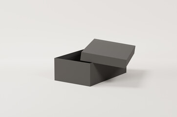 Black empty packing cardboard box on a white background. Shoe or gift box mock up. - 438874852