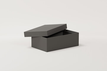 Black empty packing cardboard box on a white background. Shoe or gift box mock up. - 438874870