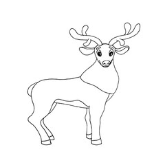 DEER WITH HORNS CLOSE-UP ON A WHITE BACKGROUND, DOODLE.Vector deer can be used in postcards, coloring pages, Christmas designs,textiles