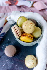 Close up of colorful macarons 