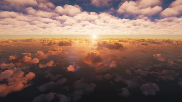 360 degrees looping cloud scene. Aerial view of clouds over the ocean during sunset in a seamless loop. 