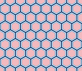 Seamless background, pink honeycomb and blue line.