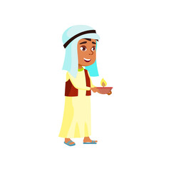 muslim boy kid carrying candle for celebrate diwali holiday cartoon vector. muslim boy kid carrying candle for celebrate diwali holiday character. isolated flat cartoon illustration