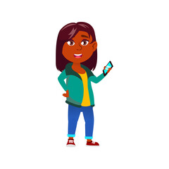 happy india girl with smartphone in garden cartoon vector. happy india girl with smartphone in garden character. isolated flat cartoon illustration