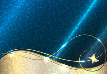 Luxury vector background. Gold pattern on a blue background.