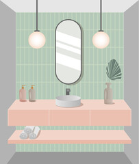 Modern bathroom design. Trendy bathroom interior vector illustration