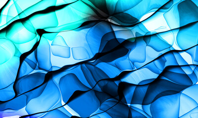 Blue and turquoise  wave abstract background. Alcohol ink  wallpaper. Digital banner.