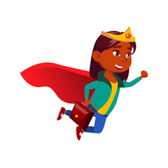 cute girl in superhero costume running at school with bag cartoon vector. cute girl in superhero costume running at school with bag character. isolated flat cartoon illustration