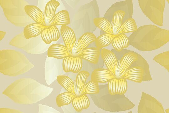 stylized golden bombax flowers, seamless vector pattern
