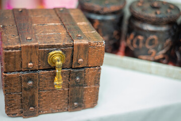 Old wooden chest. Small toy.