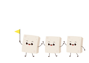 Tofu character design on white background. yellow flag vector.