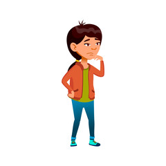 chinese preteen girl think about problem in class cartoon vector. chinese preteen girl think about problem in class character. isolated flat cartoon illustration