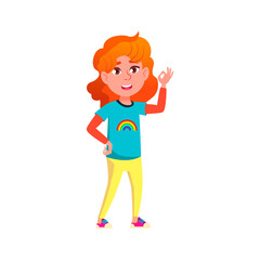 beautiful redhead girl approving choice for celebrate birthday cartoon vector. beautiful redhead girl approving choice for celebrate birthday character. isolated flat cartoon illustration