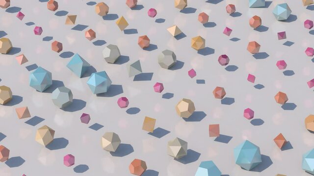 Colorful polyhedrons morphing. Abstract animation, 3d render.