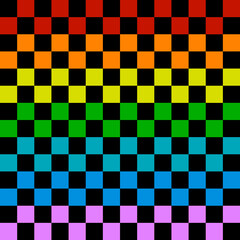 Checkered rainbow wallpaper. Seamless black and colorful squares pattern. Vector.