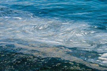 Fototapeta na wymiar mucilage on the sea surface, istanbul, environmental disaster,