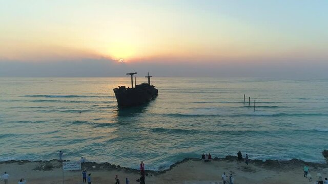 Abandoned cargo ship in Persian Gulf at Kish Island, Iran